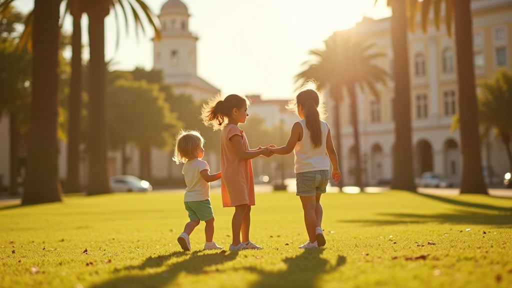 Família explorando um parque em Lisboa