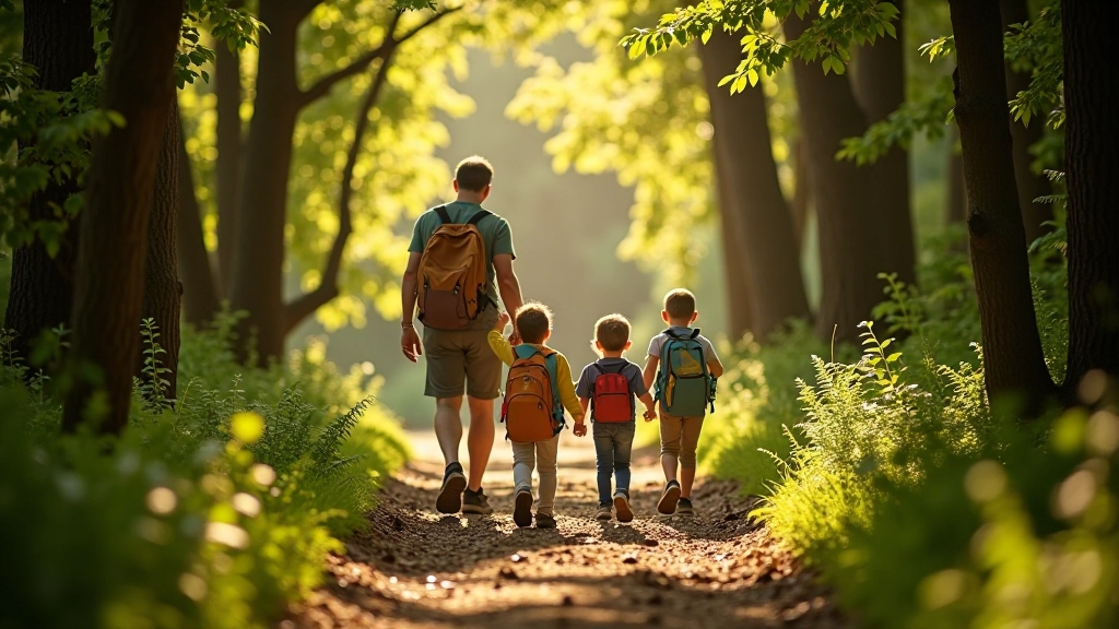 Pais com filhos a explorar trilho natural em floresta portuguesa