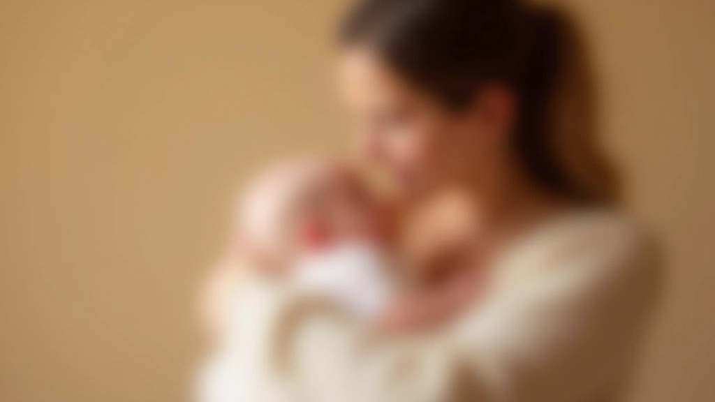Mãe segurando bebé recém-nascido com ternura, luz natural suave, foco no rosto da mãe